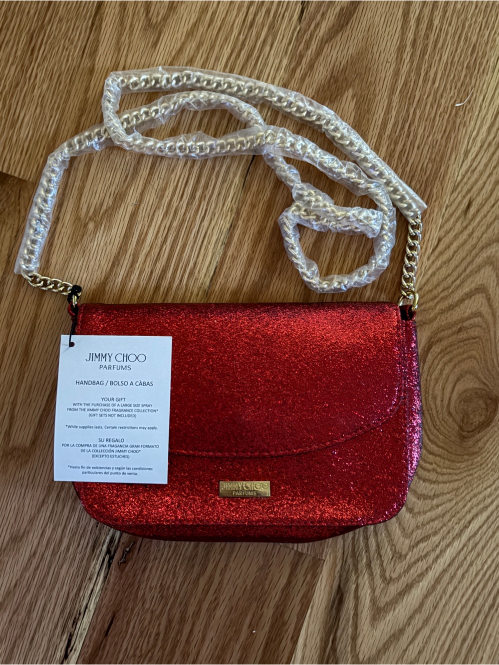 Jimmy Choo Red Glitter Crossbody with Gold Chain